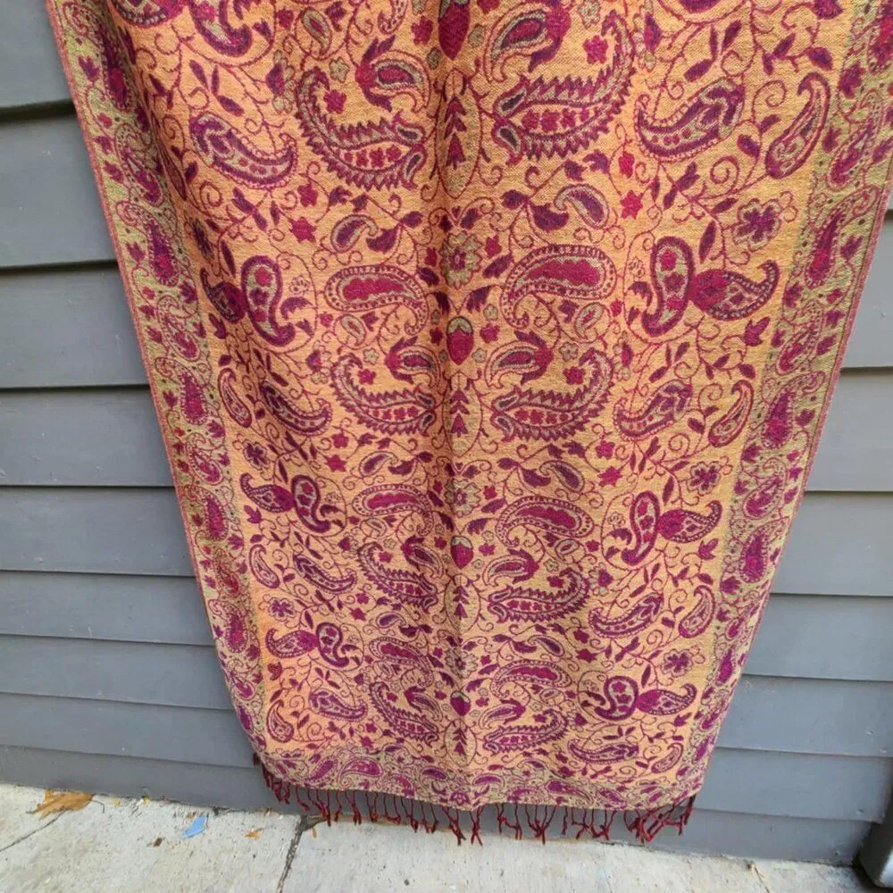 Gorgeous Paisley Red Gold Brown Pashmina Cashmere and Silk